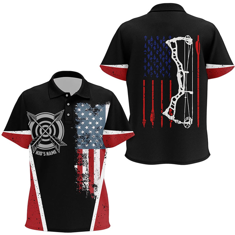 Personalized Vintage American Flag Target Archery Polo Shirts, Custom US Arrows Flag Shirts, Archery Team Shirts, Custom Archery Shirts
