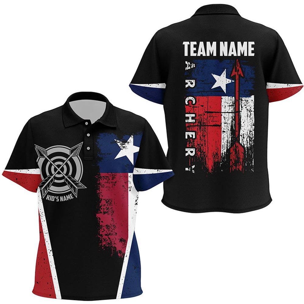 Personalized Vintage Texas Flag Target Archery Polo Shirts Custom Patriotic Archery Shirts, Archery Team Shirts, Custom Archery Shirts