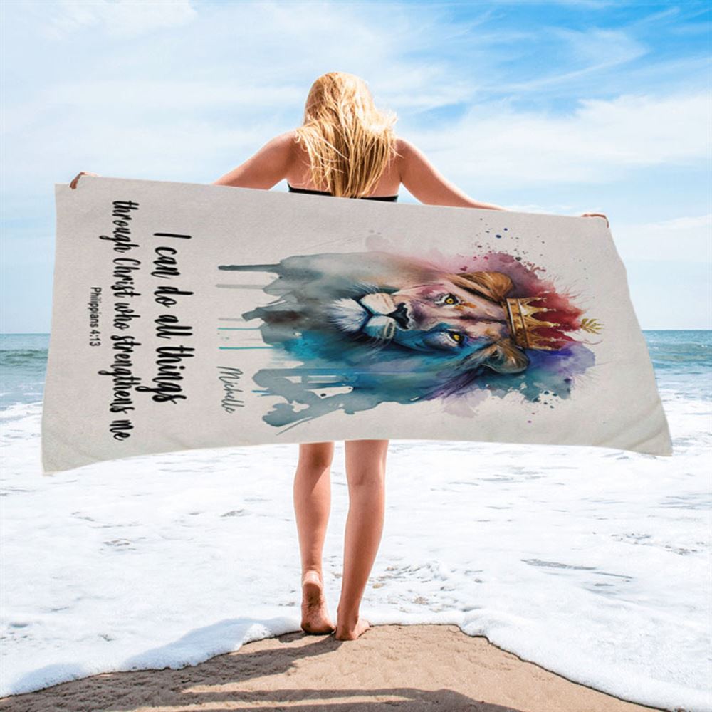 Philippians 413 I Can Do All Things Through Christ Personalized Beach Towel - Religious Beach Towel - Bible Beach Towel