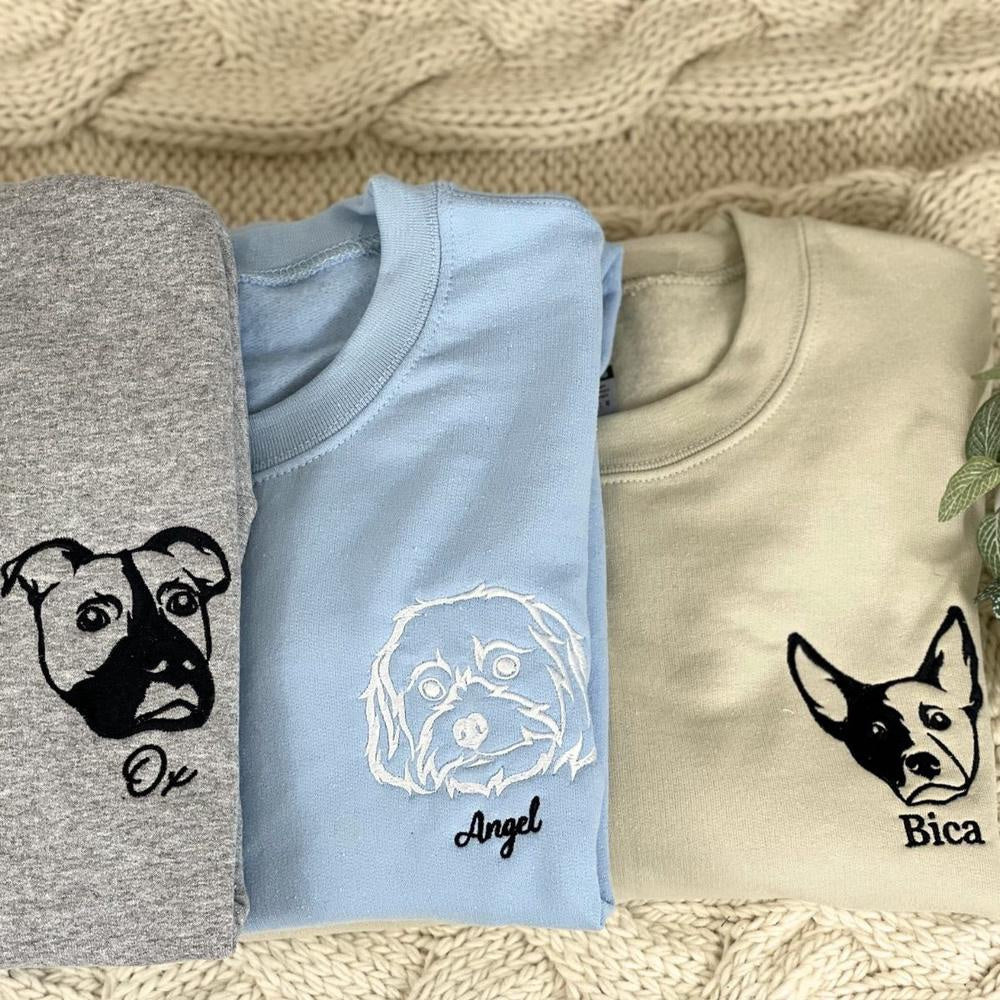 Photo Embroidered Sweatshirt, Custom Dog Dad 5 Sweatshirt Embroidered Pet Face Name Portraits Photo, Christmas Gift