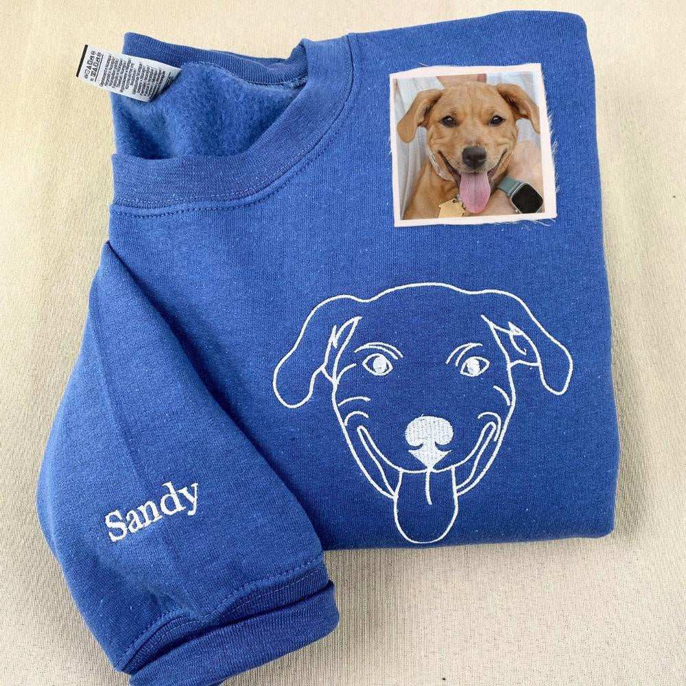Photo Embroidered Sweatshirt, Custom Dog Dad 9 Sweatshirt Embroidered Pet Face Name Portraits Photo, Christmas Gift