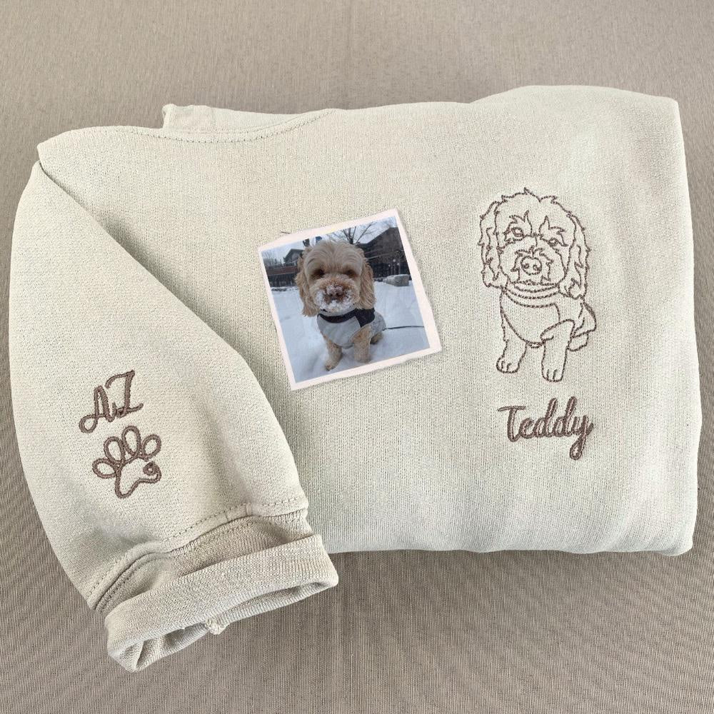 Photo Embroidered Sweatshirt, Custom Dog Dad Sweatshirt Embroidered Pets Face Name Portraits Photo, Christmas Gift