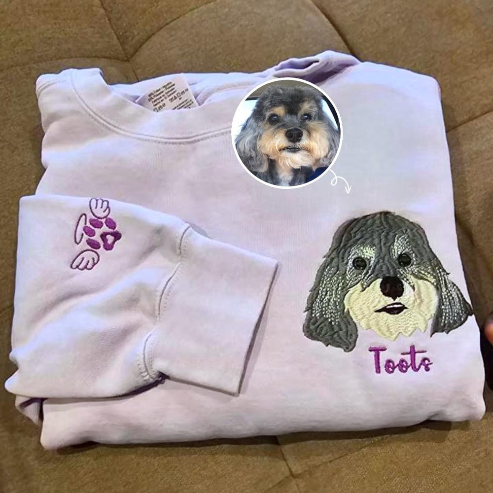 Photo Embroidered Sweatshirt, Custom Dog Embroidered Sweatshirt From Photo, Personalized Dog Lover Sweatshirt With Dog Face, Christmas Gift
