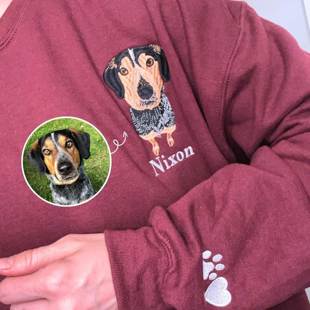 Photo Embroidered Sweatshirt, Custom Dog Mom Sweatshirt Embroidered Pet Face Name Portraits Photo, Christmas Gift
