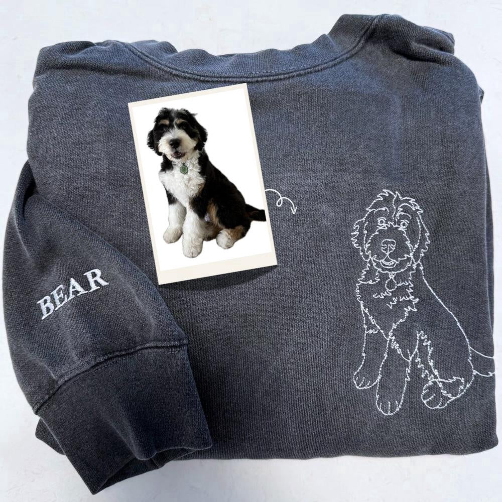 Photo Embroidered Sweatshirt, Custom Embroidered Dog Dad Sweatshirt With Dog Portrait From Photo 4 Sweatshirt, Christmas Gift