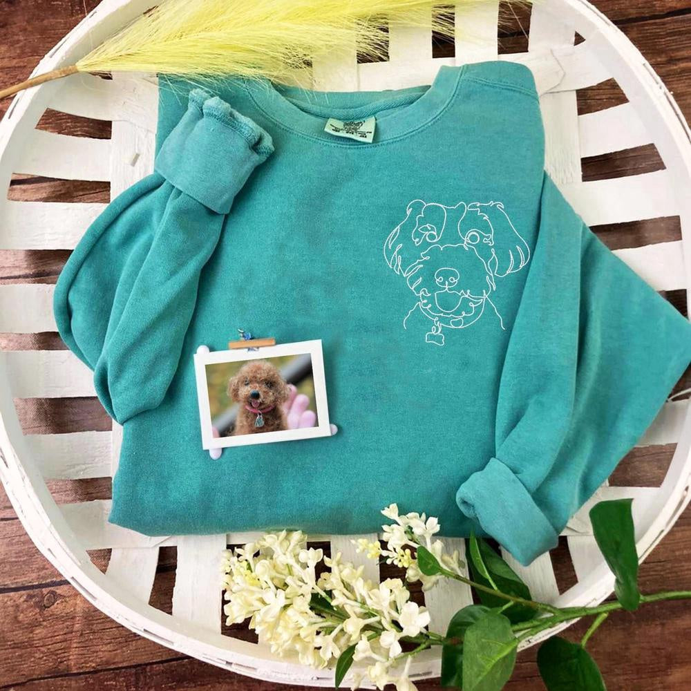 Photo Embroidered Sweatshirt, Custom Embroidered Dog Face 5 Sweatshirt From Your Photo, Christmas Gift