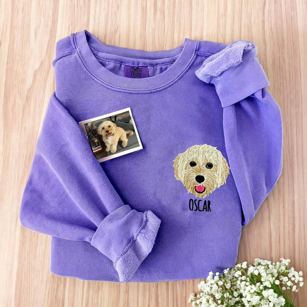 Photo Embroidered Sweatshirt, Custom Embroidered Dog Face 8 Sweatshirt From Your Photo, Christmas Gift