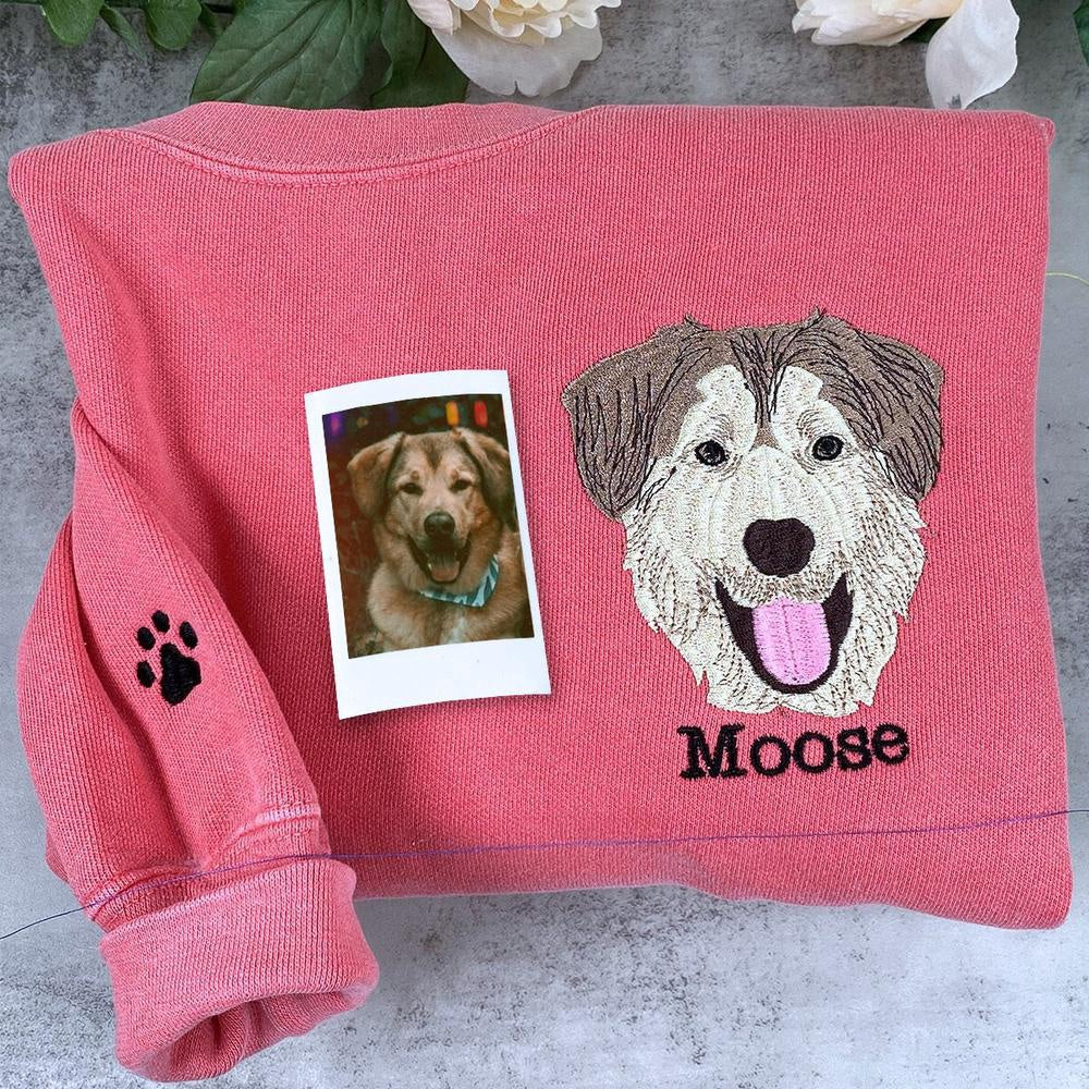 Photo Embroidered Sweatshirt, Custom Embroidered Dog Mom 1 Sweatshirt Your Photo, Christmas Gift