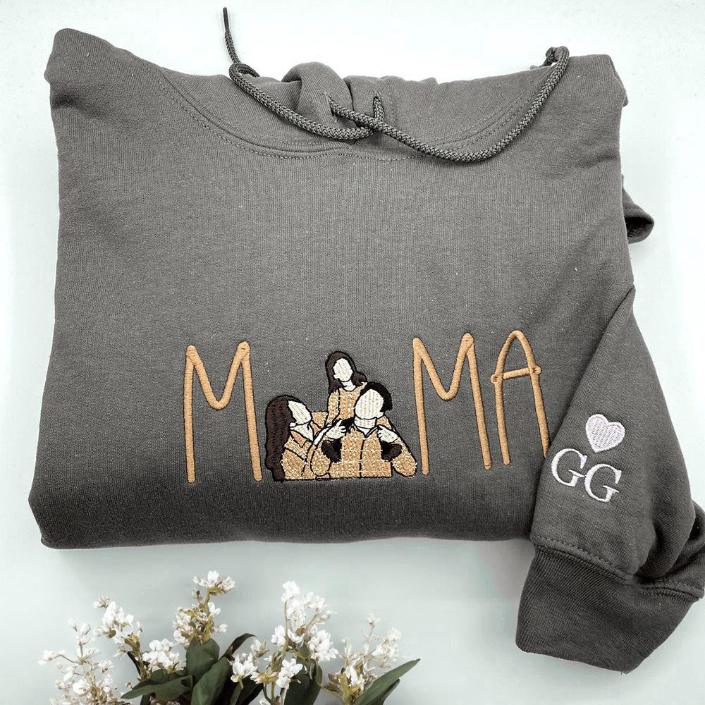 Photo Embroidered Sweatshirt, Embroidered Mama Sweatshirt With Custom Portrait From Your Photo, Best Gift For Mom, Christmas Gift