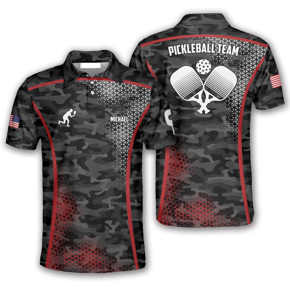 Pickleball Polo Shirts, Black Camo Pickleball Polo Shirts