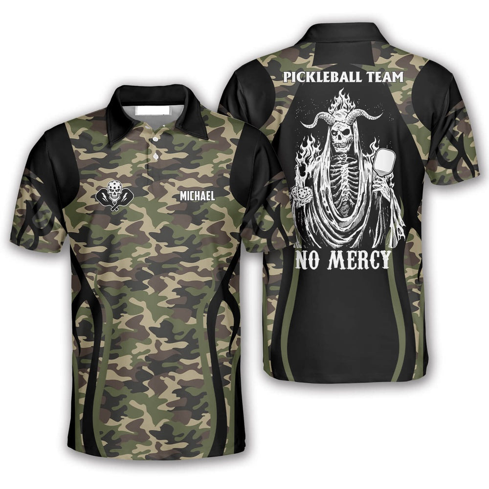 Pickleball Polo Shirts, Camo Skull Pickleball Polo Shirts