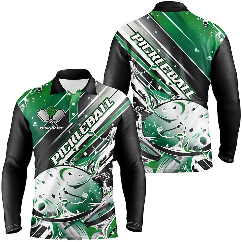 Pickleball Polo Shirts, Custom Men'S Pickleball Polo Shirts, Black And Green Pickleball Outfit Pickleball Team Shirts
