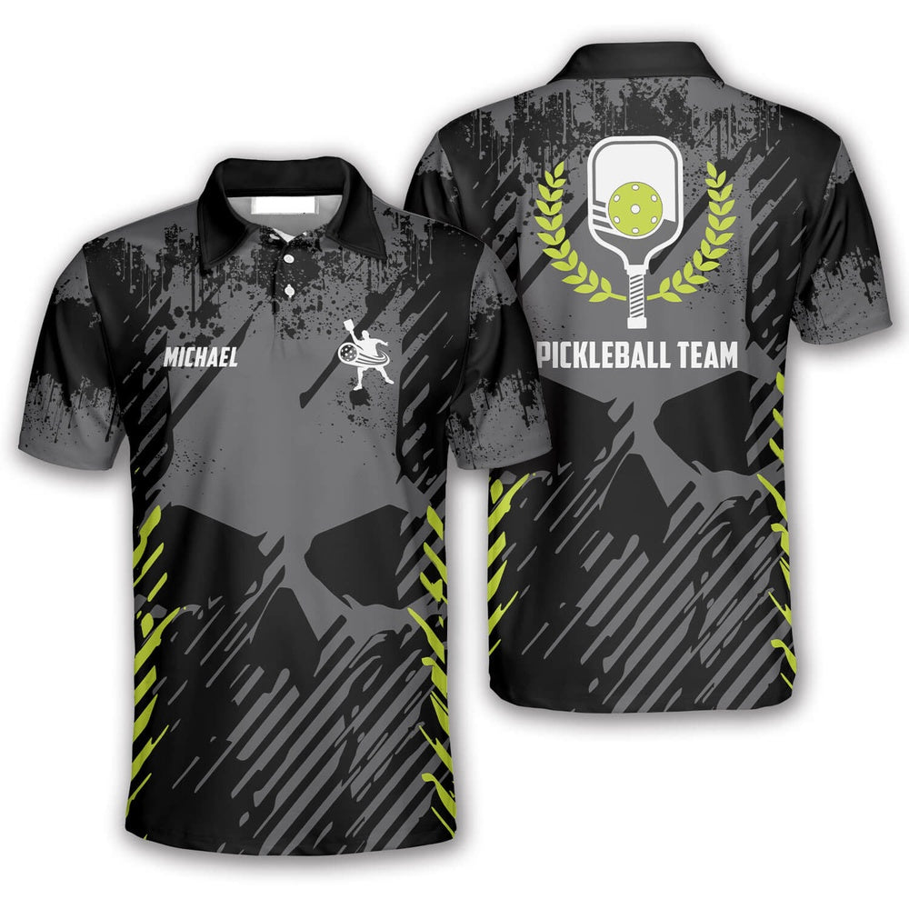 Pickleball Polo Shirts, Emblem Grey Grunge Skull Background Custom Pickleball Polo Shirts