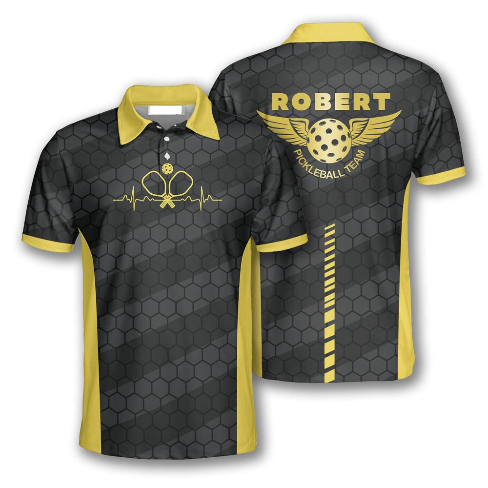 Pickleball Polo Shirts, Heartbeat Honeycomb Pattern Custom Pickleball Polo Shirts