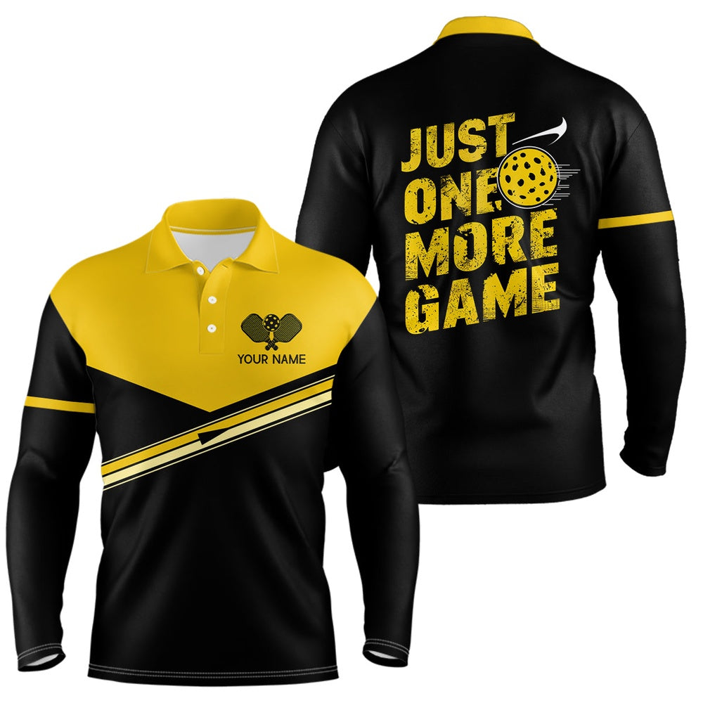 Pickleball Polo Shirts, Just One More Game Custom Yellow Pickleball Polo Shirts For Men