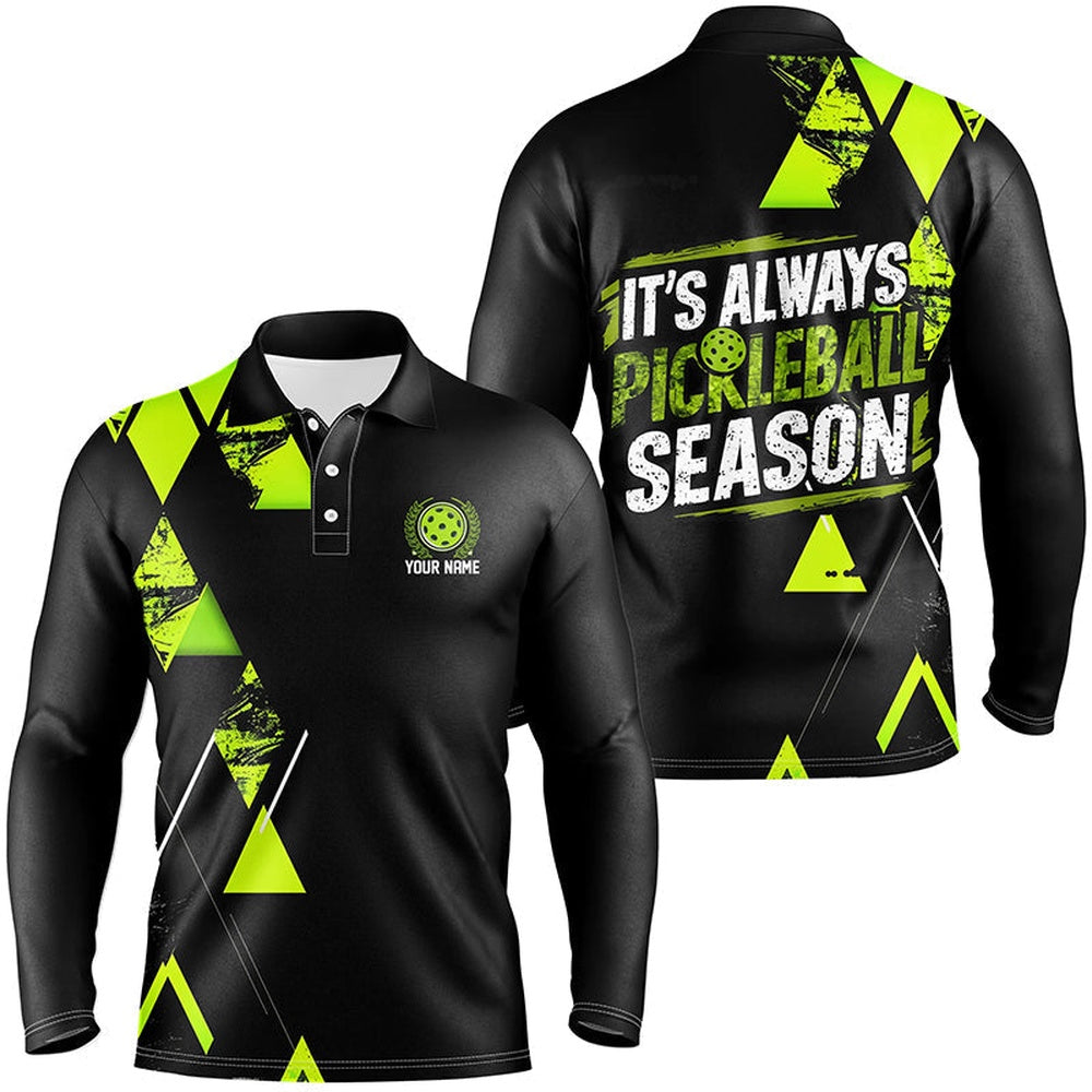 Pickleball Polo Shirts, Men'S Pickleball Shirts With Custom Name Sayings It'S Always Pickleball Season Green