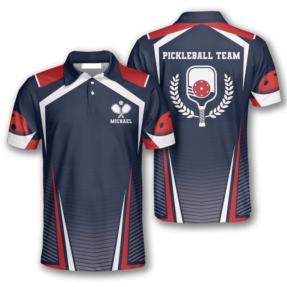 Pickleball Polo Shirts, Red Blue Sport Style Custom Pickleball Polo Shirts