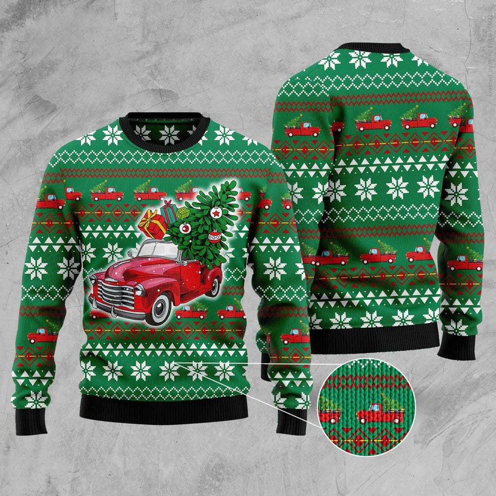 Pickup Truck Ugly Christmas Sweater, Funny Xmas Sweater, Sweater Xmas