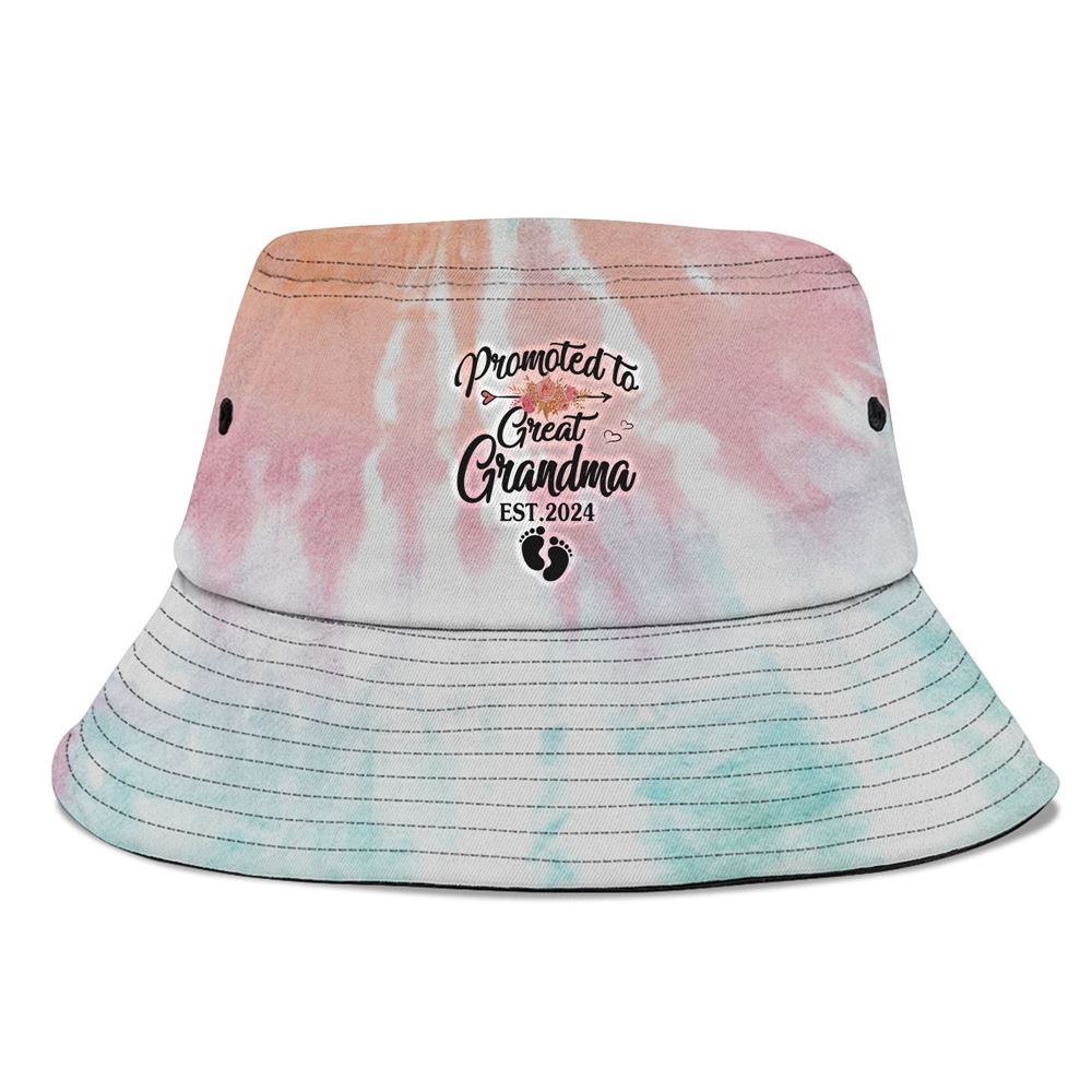 Promoted To Great Grandma 2024 Pregnancy Announcement Bucket Hat, Mother's Day Bucker Hat, Tie Dye Bucket Hat, Women's Sun Hats