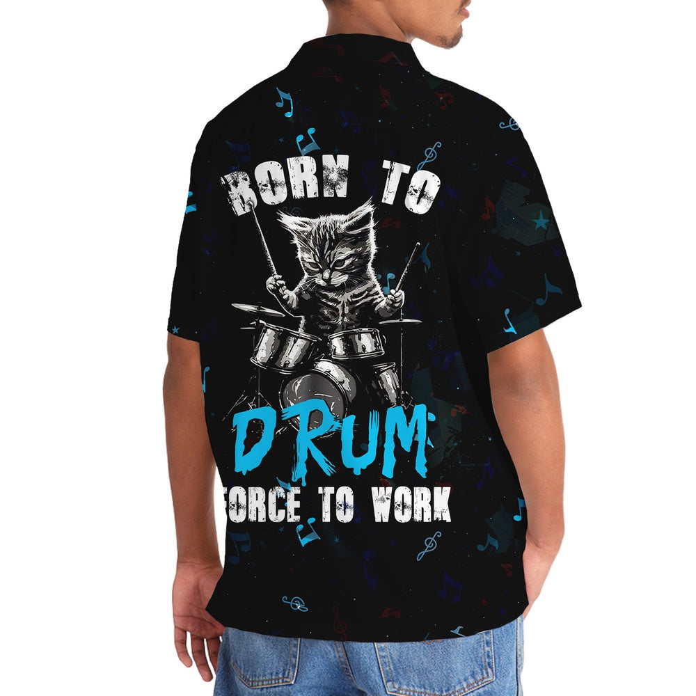 Punk Rockstar Kitty Cat Drummer Playing Drums Hawaiian Shirt, Cat Hawaiian Shirt, Funny Hawaiian Shirts
