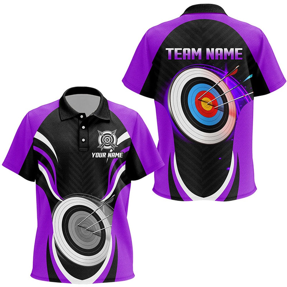 Purple Archery Jerseys Personalized Archery Target Custom Polo Shirts, Best Archery Outfits, Archery Team Shirts, Custom Archery Shirts