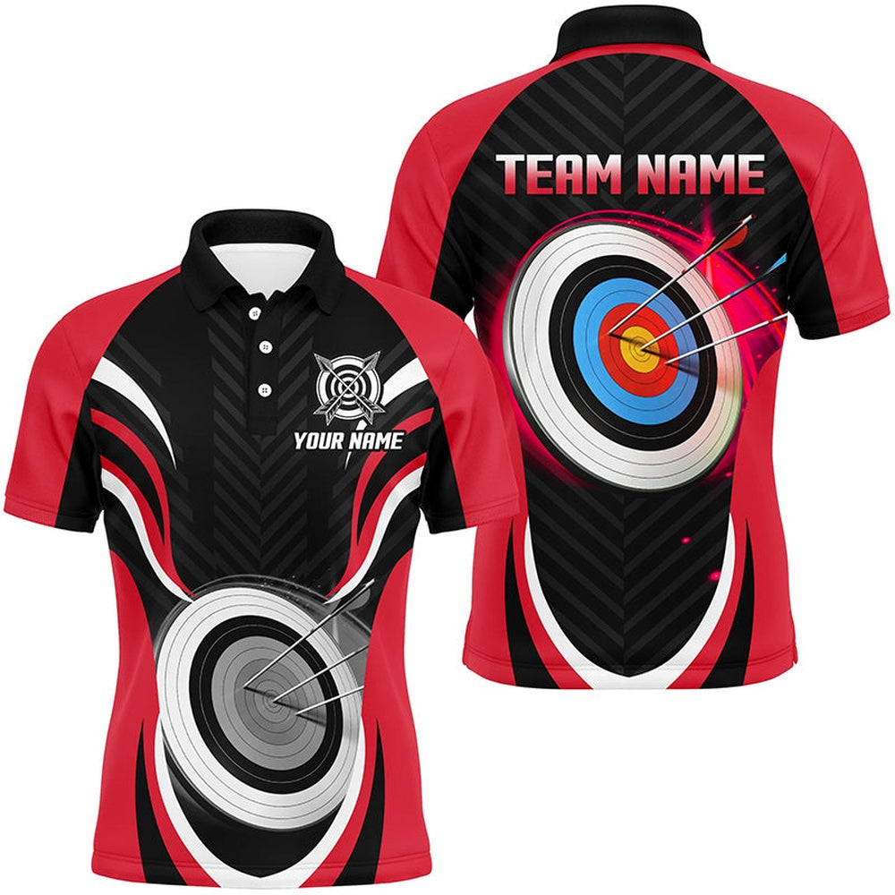 Red Archery Jerseys Personalized Archery Target Custom Men Polo Shirts, Best Archery Outfits, Archery Team Shirts, Custom Archery Shirts