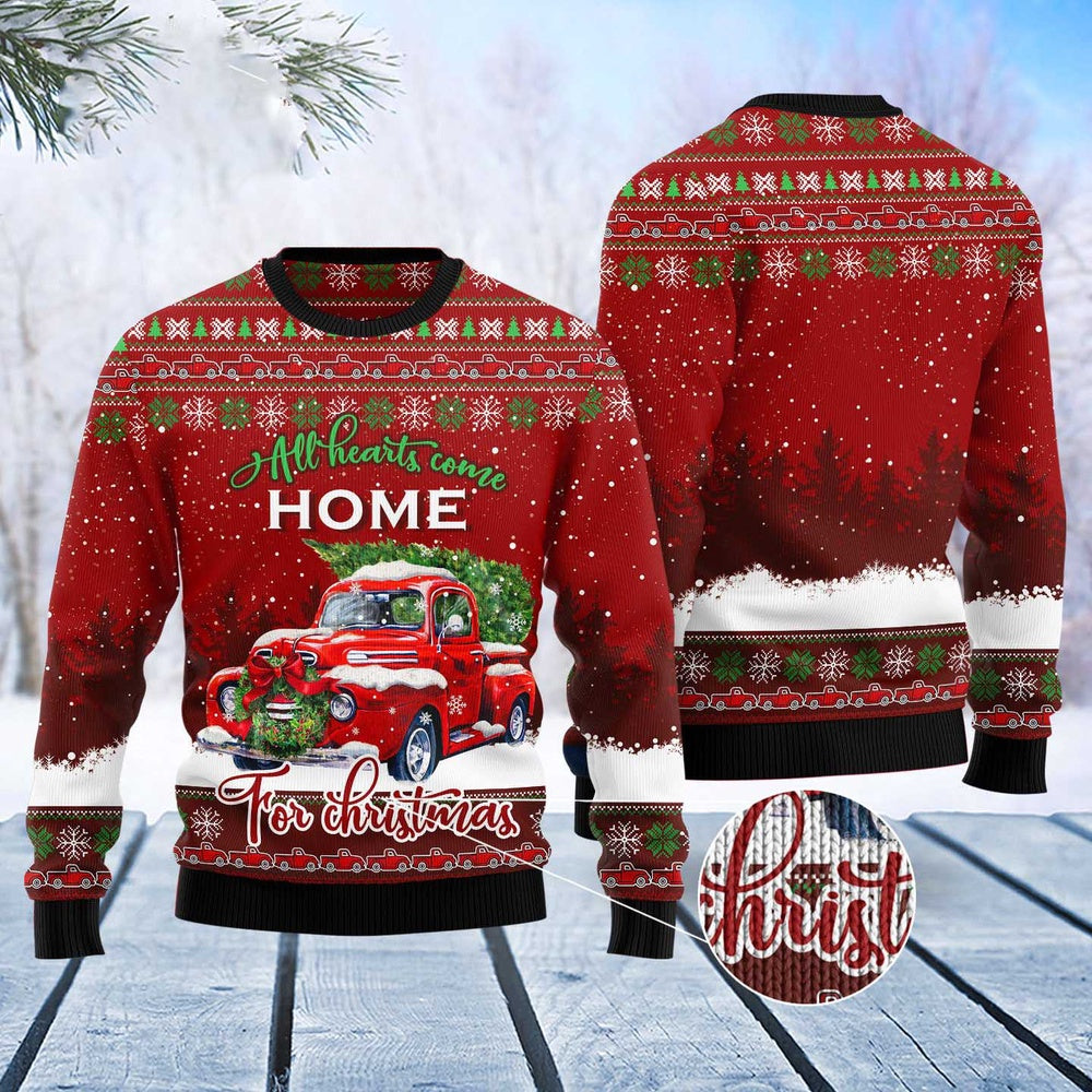 Red Truck Home Christmas Ugly Christmas Sweater, Funny Xmas Sweater, Sweater Xmas