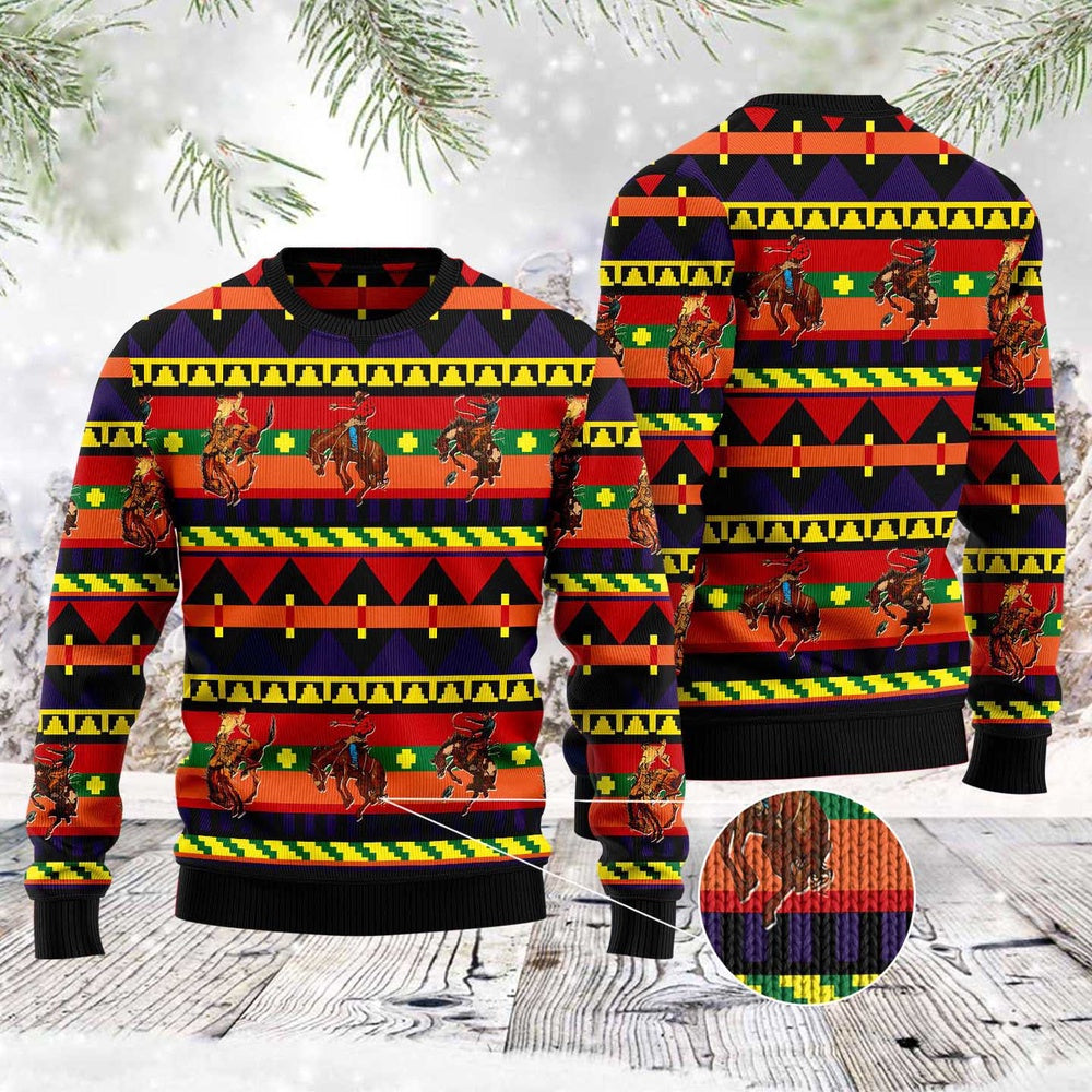 Rodeo Native Pattern Ugly Christmas Sweater, Funny Xmas Sweater, Sweater Xmas