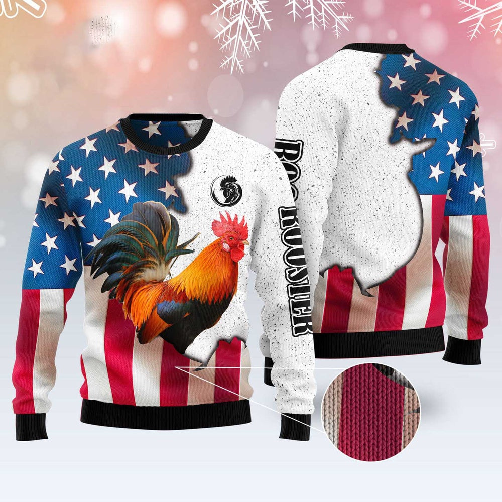 Rooster Usa Ugly Christmas Sweater, Funny Xmas Sweater, Sweater Xmas
