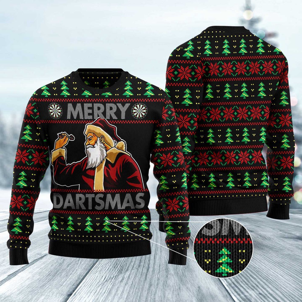 Santa Claus Merry Dartsmas Ugly Christmas Sweater, Funny Xmas Sweater, Sweater Xmas