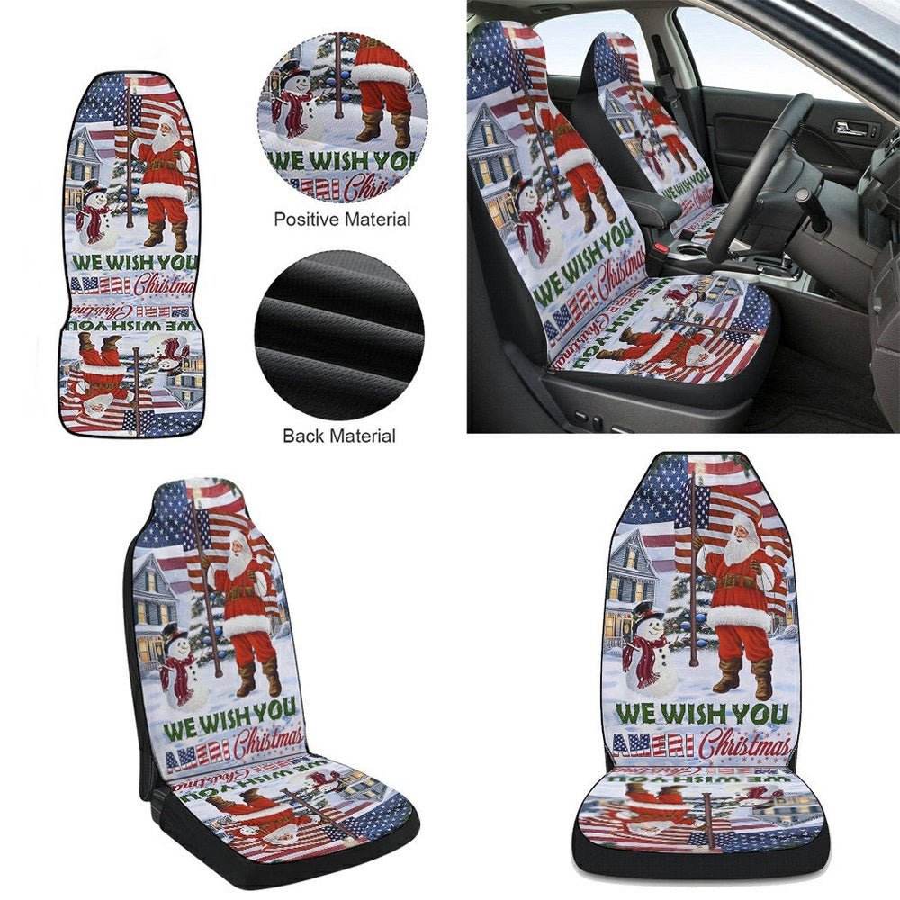 Santa Claus We Wish You Ameri Christmas American flag Cars Seat Cover, Christmas Car Seat Covers, Car Decor Gift
