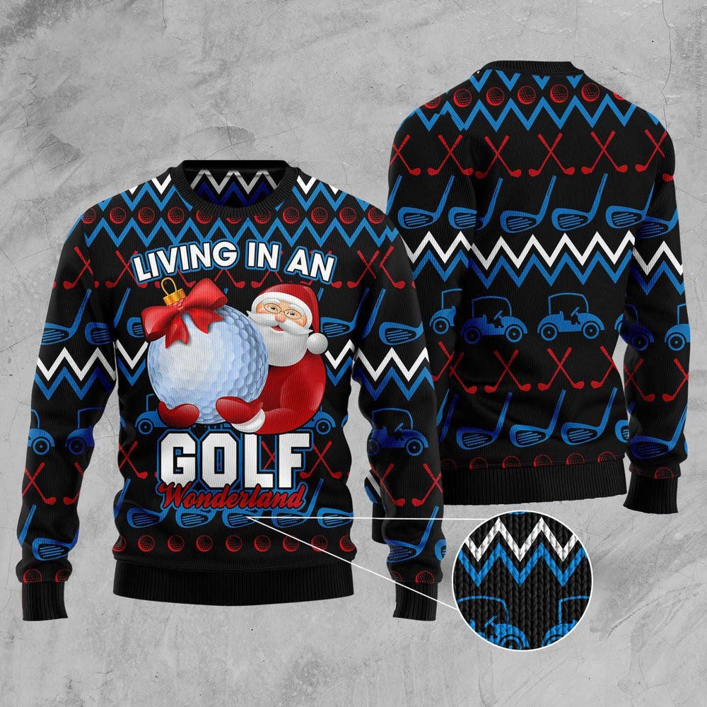 Santa Clause Golf Wonderland Ugly Christmas Sweater, Funny Xmas Sweater, Sweater Xmas