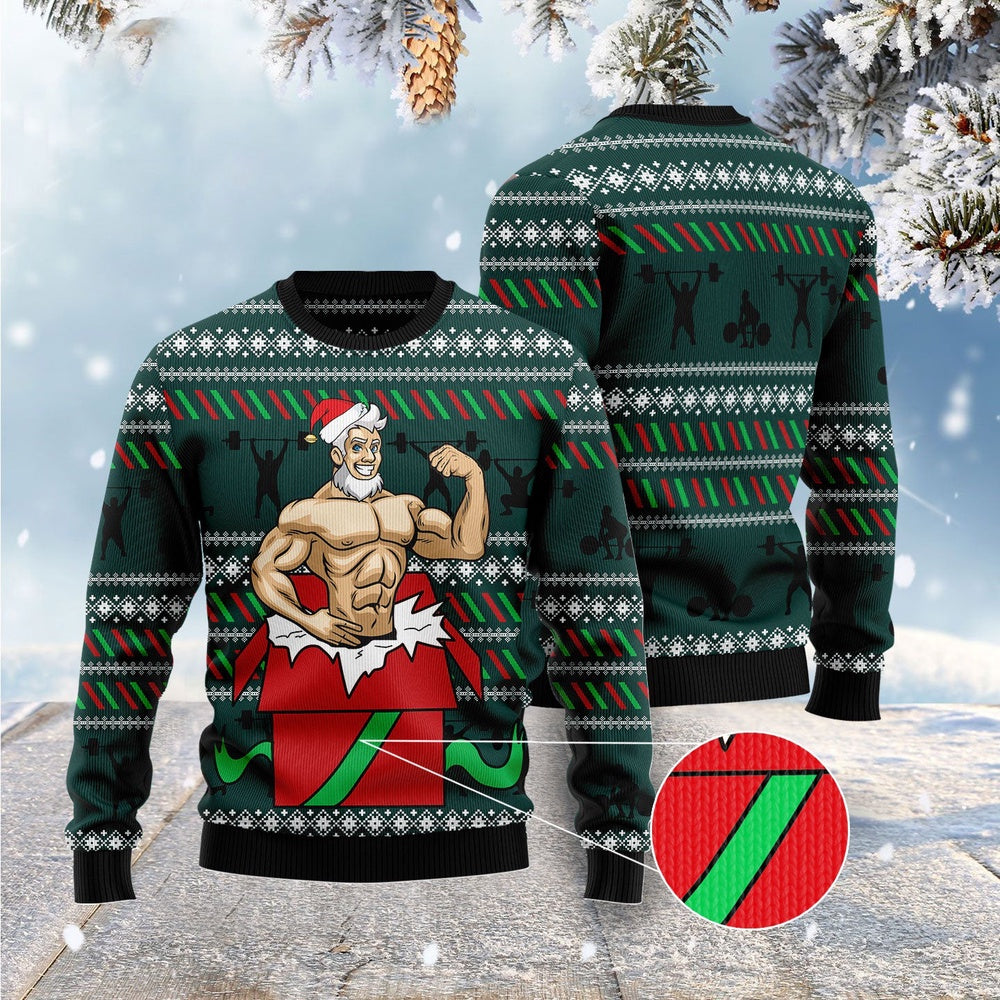 Santa Gymnastic Ugly Christmas Sweater, Funny Xmas Sweater, Sweater Xmas