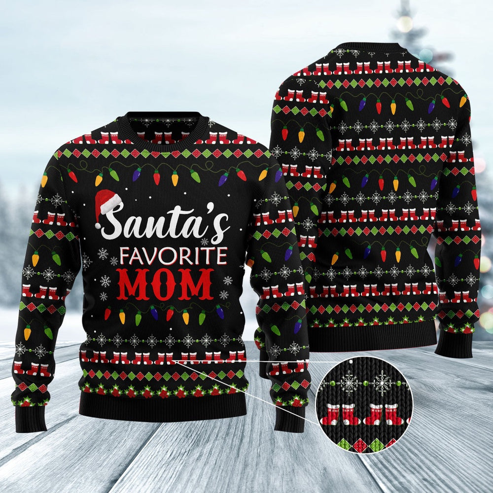 Santa'S Favorite Mom Ugly Christmas Sweater, Funny Xmas Sweater, Sweater Xmas