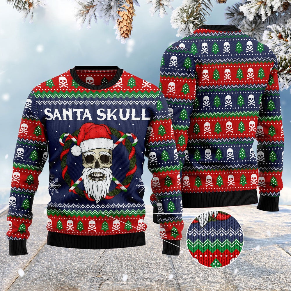 Santa Skull Funny Ugly Christmas Sweater, Funny Xmas Sweater, Sweater Xmas