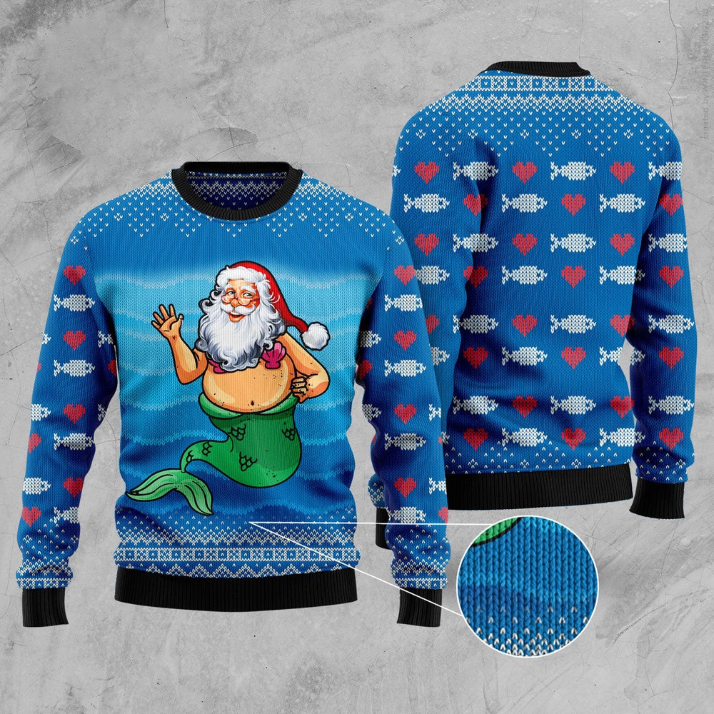 Satan Claus Mermaid Ugly Christmas Sweater, Funny Xmas Sweater, Sweater Xmas