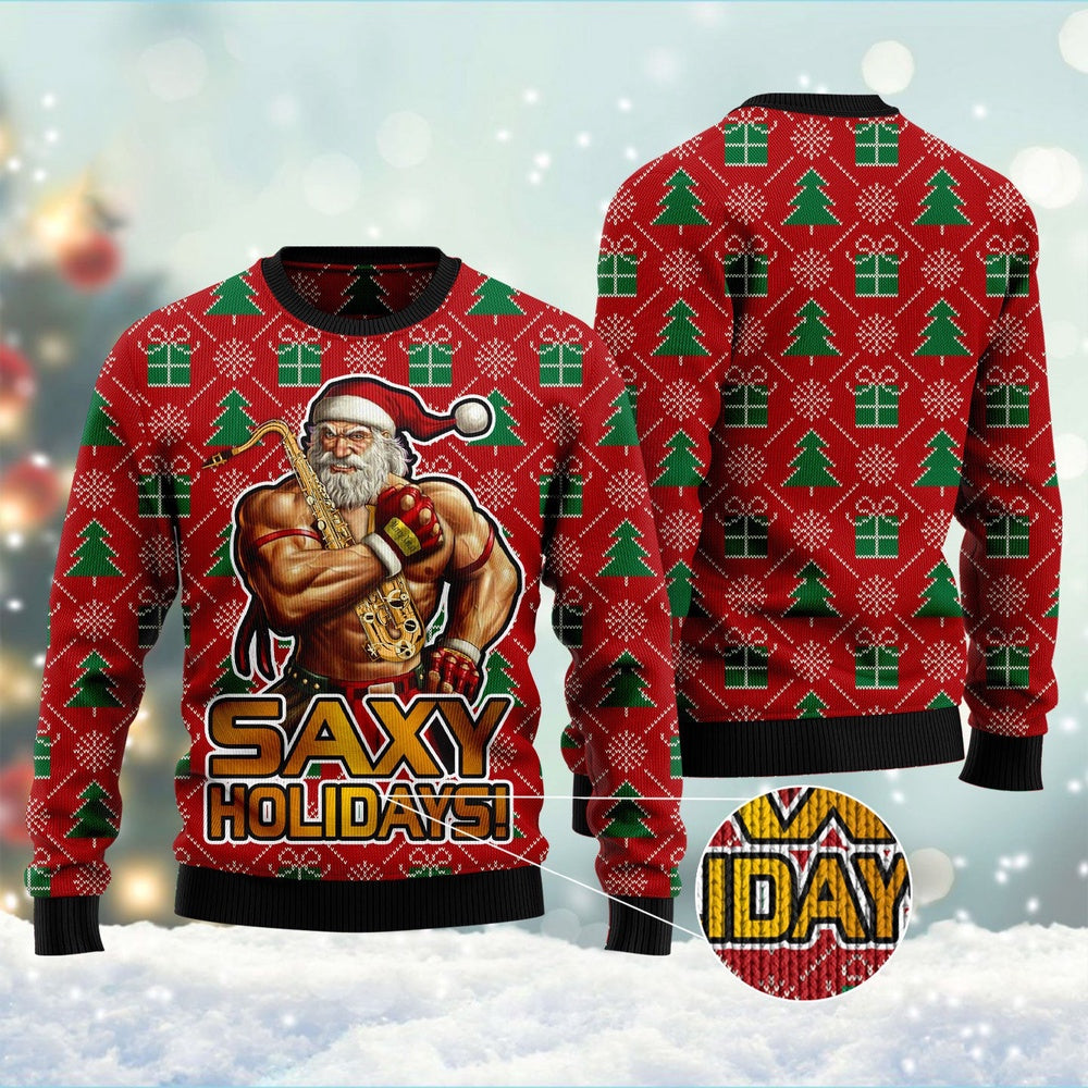 Saxy Holidays Ugly Christmas Sweater, Funny Xmas Sweater, Sweater Xmas