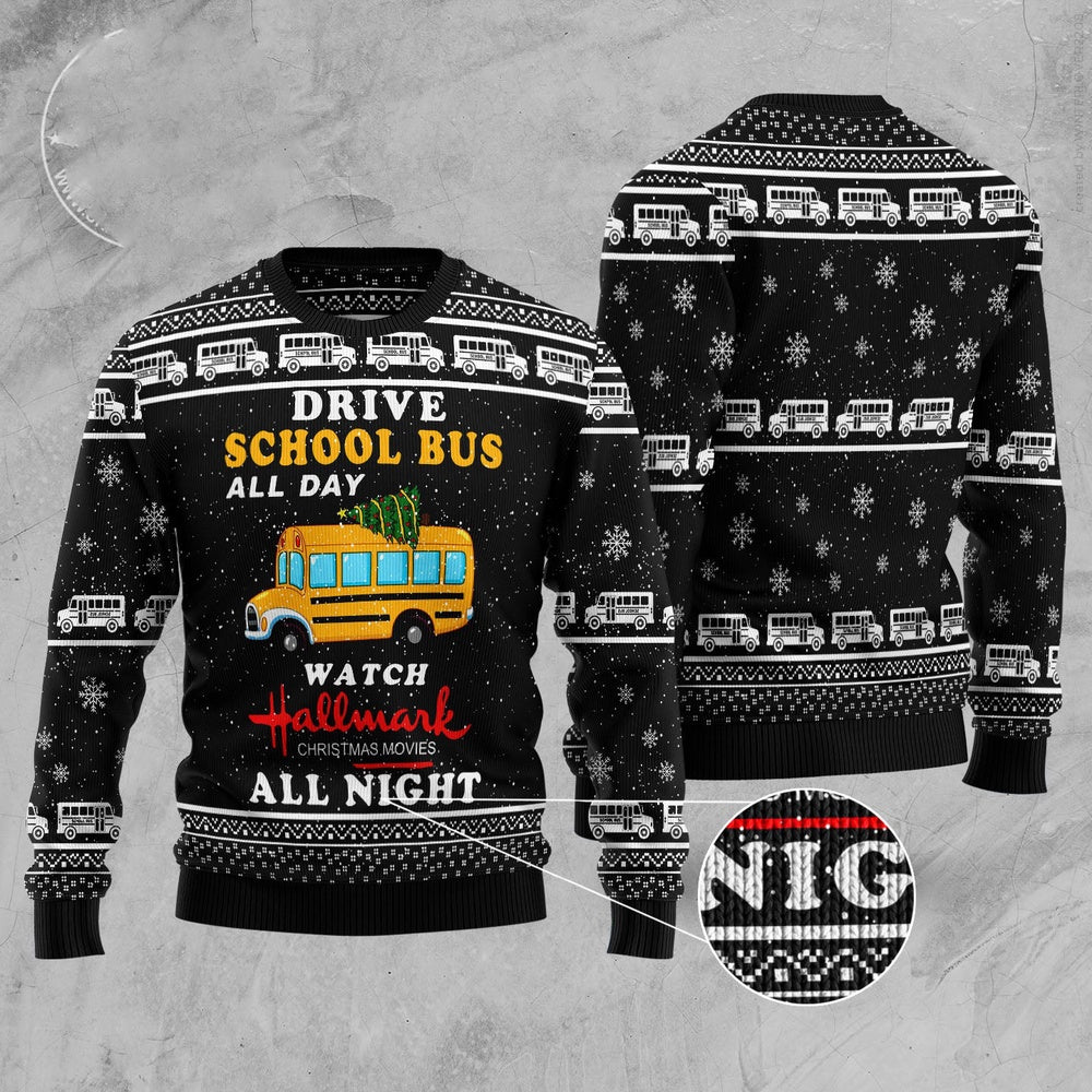 School Bus All Day Ugly Christmas Sweater, Funny Xmas Sweater, Sweater Xmas
