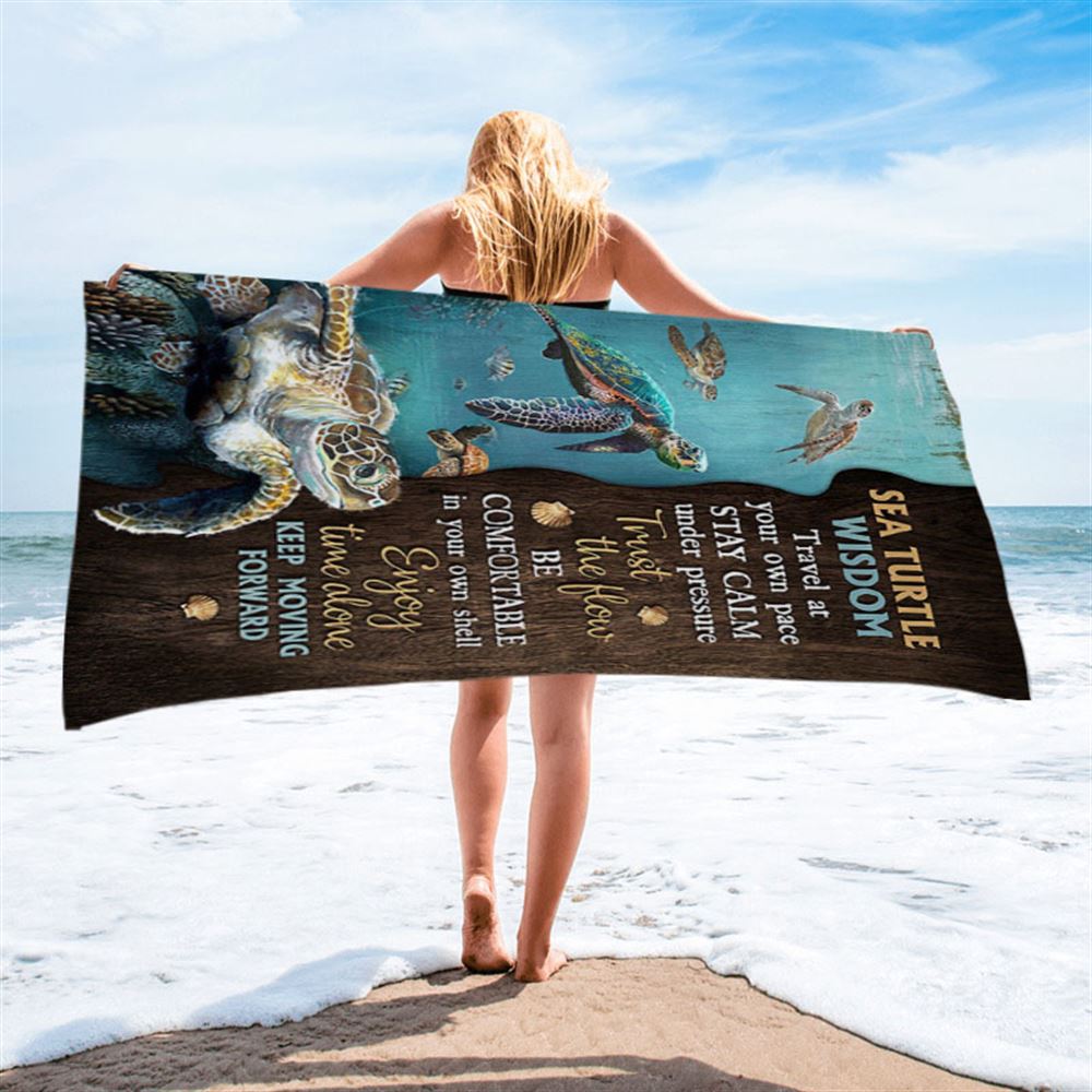 Sea Turtle Keep Moving Forward Beach Towel - Inspirational Beach Towel - Christian Beach Towel