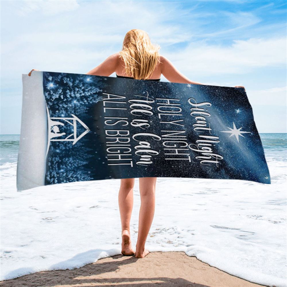 Silent Night Holy Night Starry Night Beach Towel - Bible Verse Beach Towel - Scripture Beach Towel