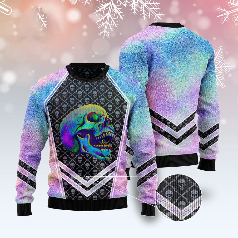 Skull Hologram Ugly Christmas Sweater, Funny Xmas Sweater, Sweater Xmas