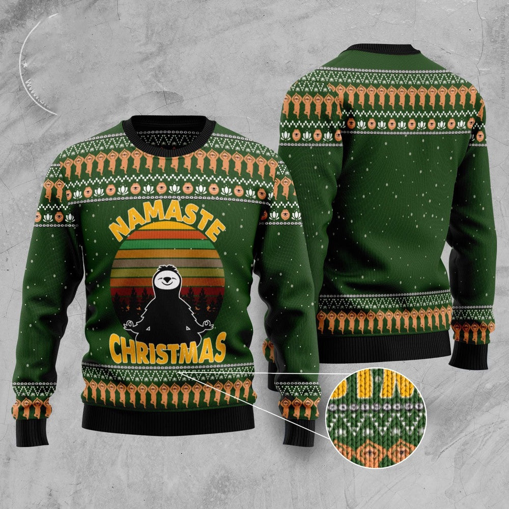 Sloth Namaste Ugly Christmas Sweater, Funny Xmas Sweater, Sweater Xmas