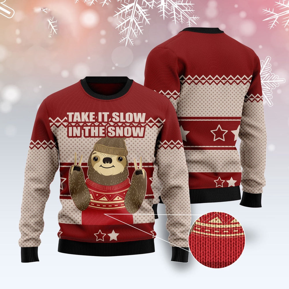 Sloth Take It Slow Ugly Christmas Sweater, Funny Xmas Sweater, Sweater Xmas