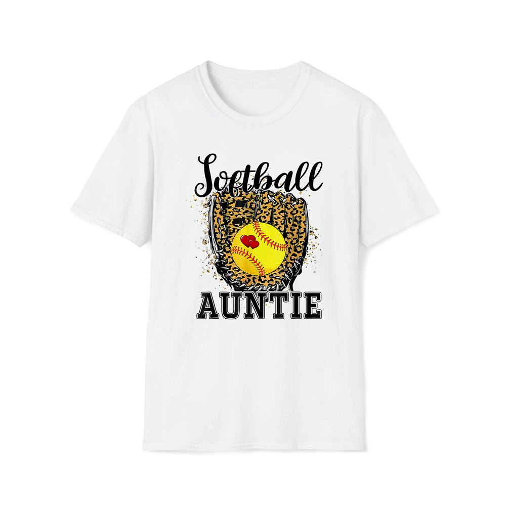 Softball Auntie Leopard Game Day Aunt Mother Premium T Shirt, Mother's Day Premium T Shirt, Mother's Day Gift, Mom Shirt
