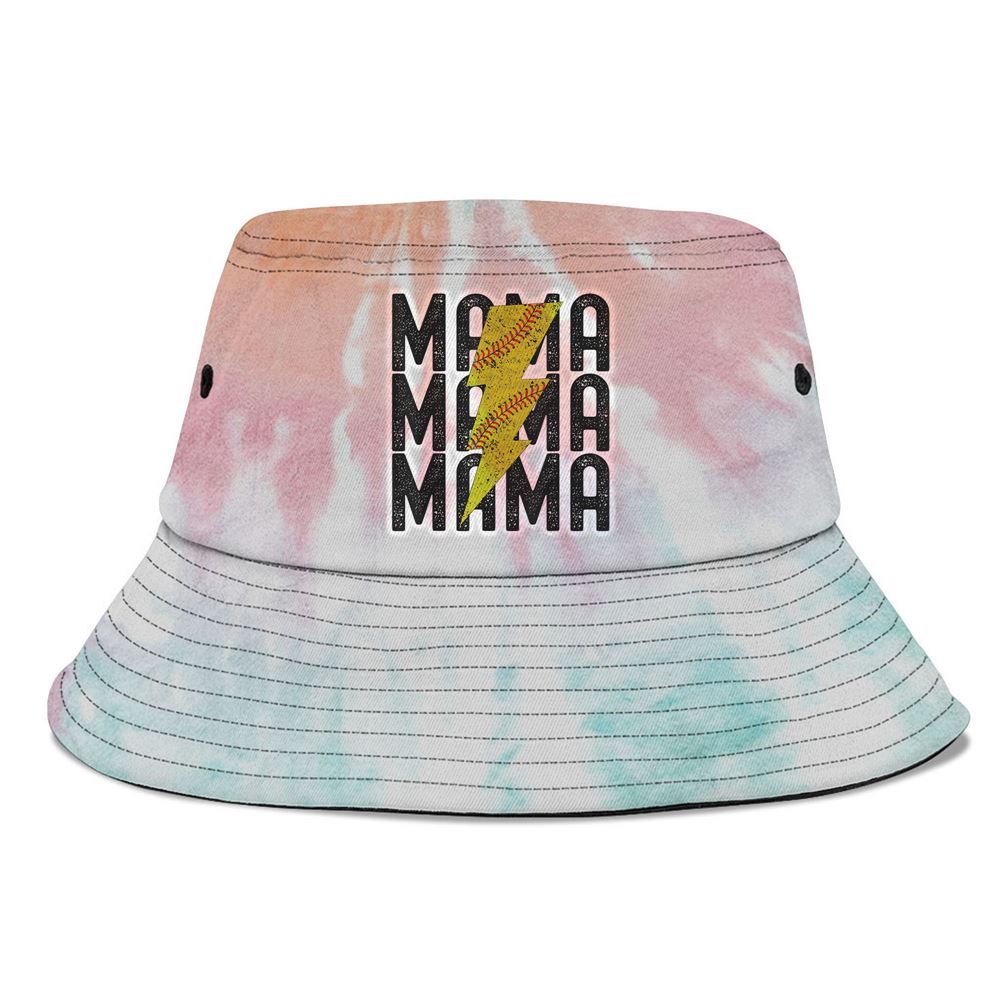 Softball Mama Lighting Softball Bucket Hat, Mother's Day Bucker Hat, Tie Dye Bucket Hat, Women's Sun Hats