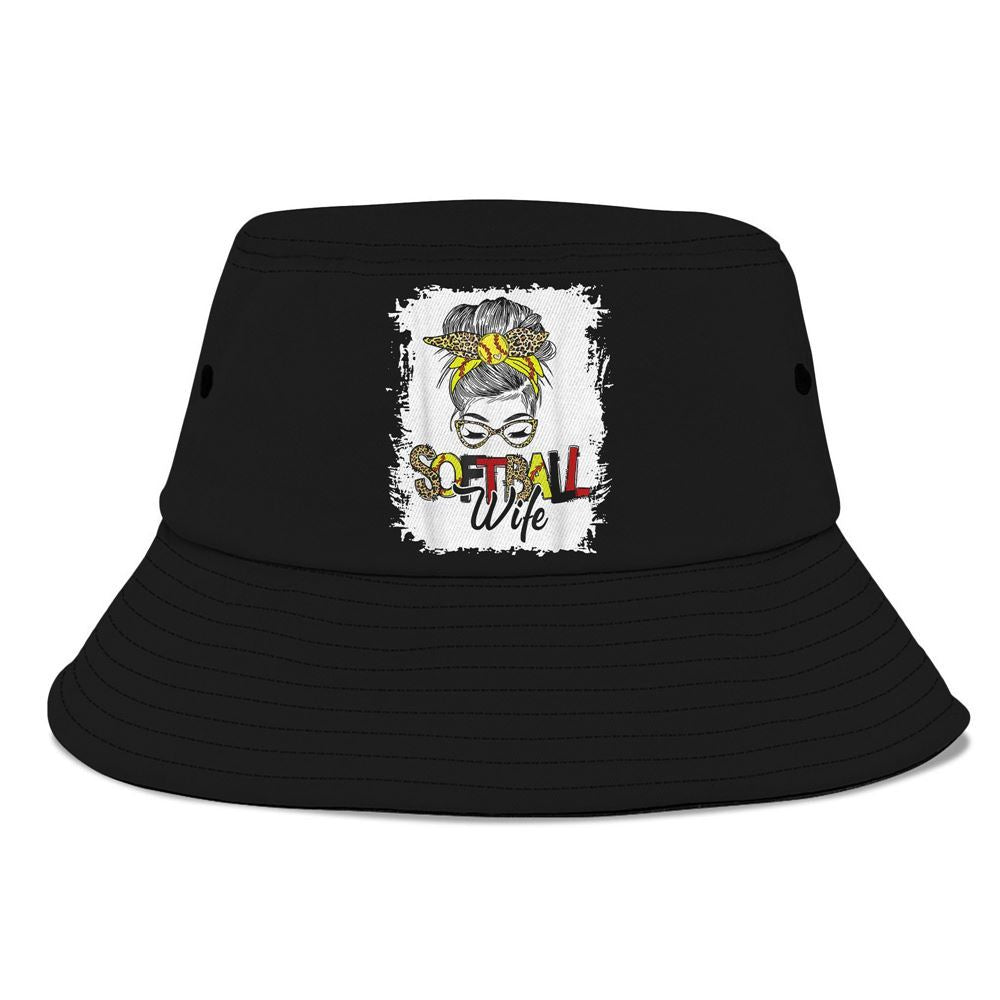 Softball Wife Life With Leopard Messy Bun Bucket Hat, Mother's Day Bucker Hat, Mother's Day Gift, Women's Sun Hats