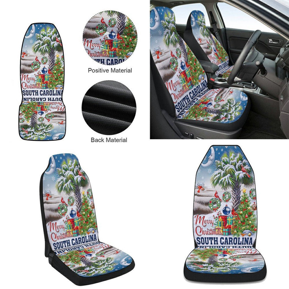 South Carolina Merry Christmas Palm Tree Cardinal Winter Christmas in South Carolina Cars Seat Cover, Christmas Car Seat Covers, Car Decor Gift