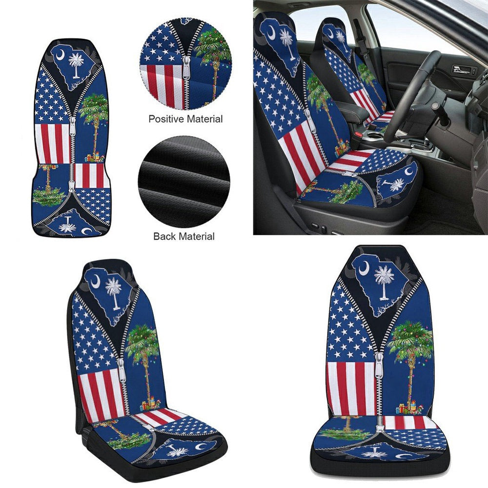 South Carolina Palm Tree Christmas American flag Cars Seat Cover, Christmas Car Seat Covers, Car Decor Gift