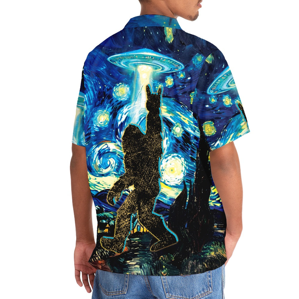 Starry Night Alien Bigfoot Rock&Roll Hawaiian Shirt, Funny Hawaiian Shirt, Cool Hawaiian Shirts, Best Hawaiian Shirts