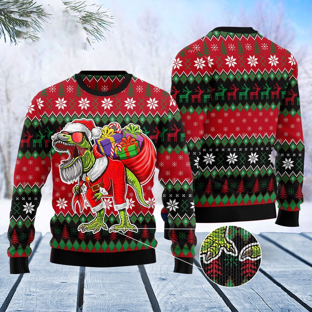 T-Rex Santa Christmas Ugly Christmas Sweater, Funny Xmas Sweater, Sweater Xmas